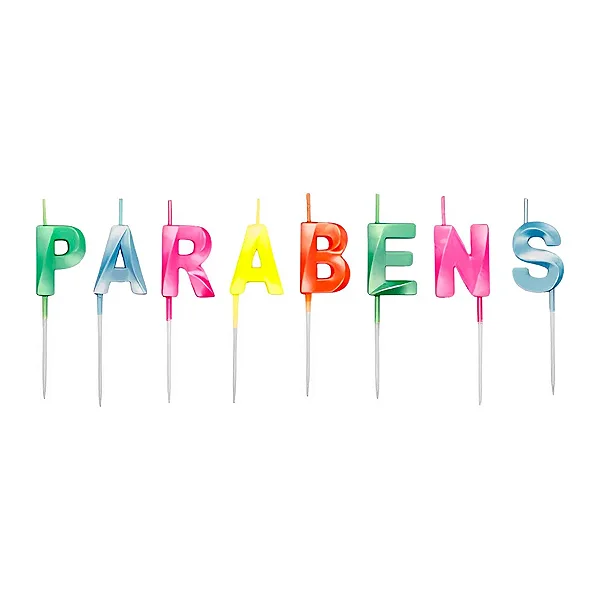 Vela Design "Parabéns" Colors 8cm para Bolo de Aniversário