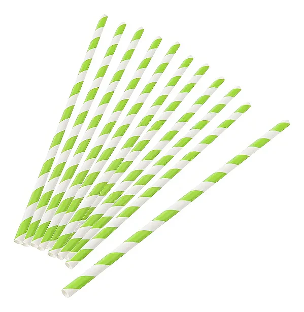 Canudo De Papel Biodegradável Laranja Listrado - 6x200 mm - 12 Unidades
