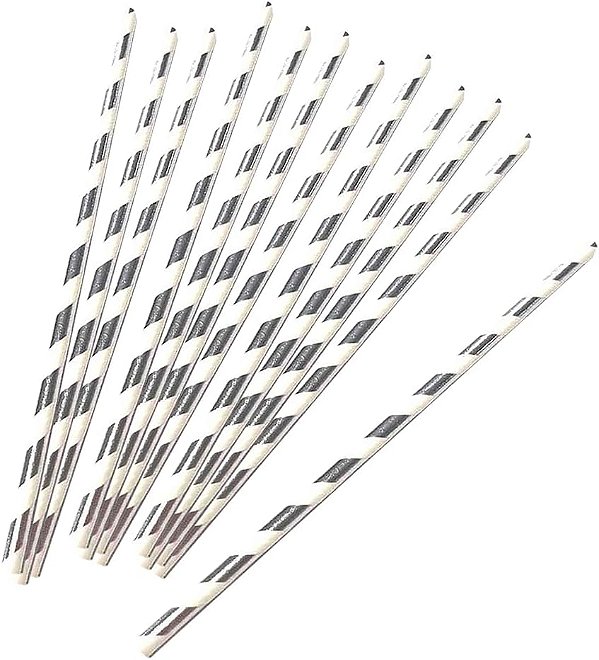 Canudo De Papel Biodegradável Laranja Listrado - 6x200 mm - 12 Unidades