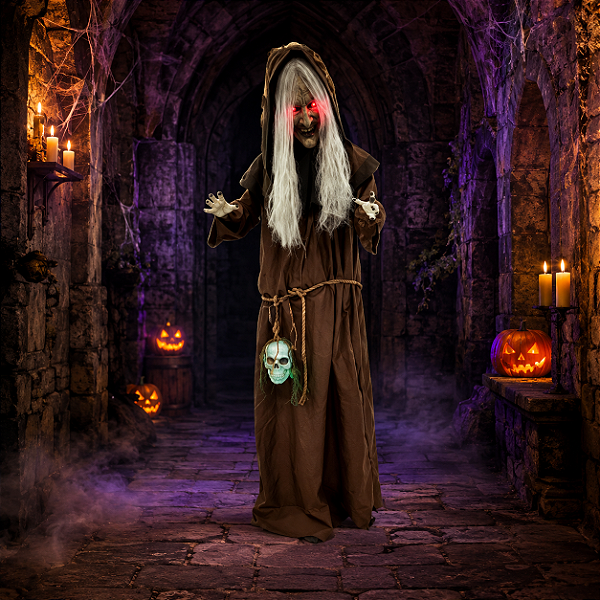 Bruxa Assustadora Halloween Animada 2,10 Metros Som Luz Movimento