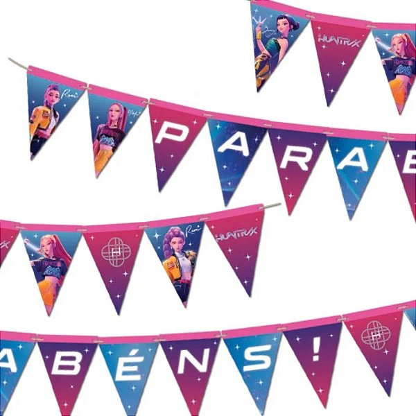 Faixa Decorativa "Parabéns" Guerreiras do K-pop – 2,7m