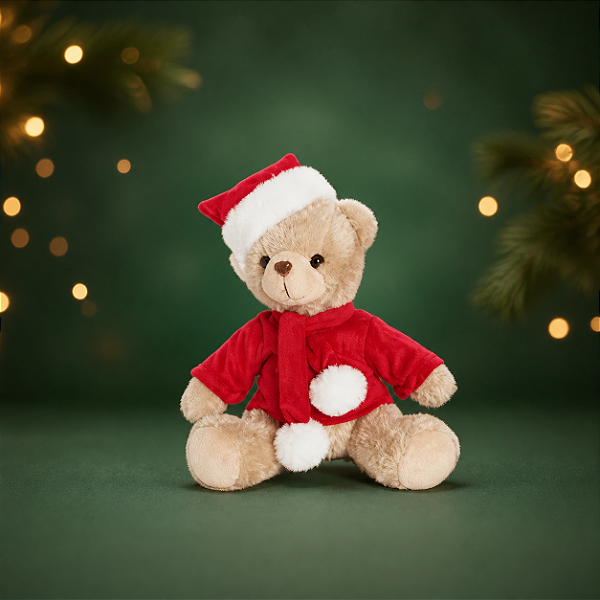 Urso de Natal Sentado com Cachecol e Gorro 35cm
