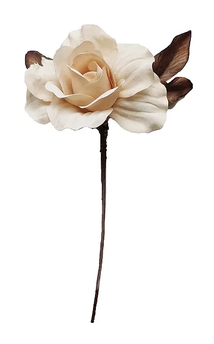Pick Botão de Rosa Creme Decorativo Natalino 19x7cm