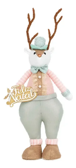 Rena Em Pé Com Feliz Natal Azul E Rosa