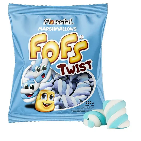 Marshmallow Fofs Twist Baunilha Azul e Branco 220g - Florestal