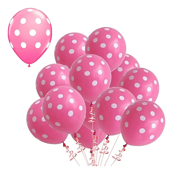 Balão de Látex Bolinha 10 Polegadas Rosa com bolinhas Brancas – Pacote com 25 Unidades
