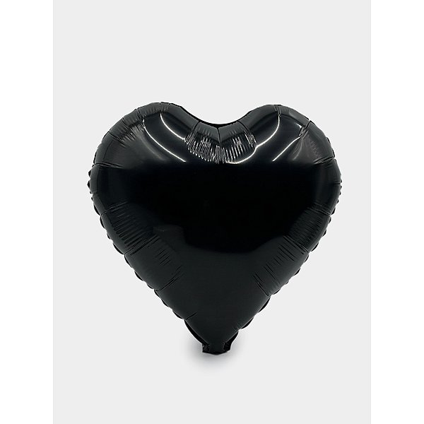 Balão Metalizado Coração Preto - 18 Polegadas (45cm) - Flutua Gás Hélio