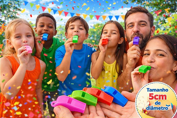 Apito Juiz Grande Colorido 5cm – Pacote com 10 Unidades