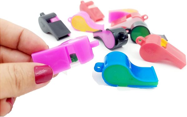 Apito Juiz Grande Colorido 5cm – Pacote com 10 Unidades