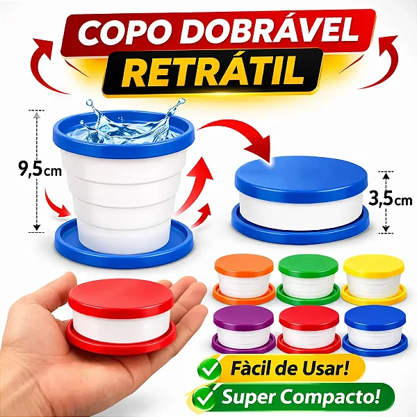Kit Copos Dobráveis Retráteis Coloridos Portáteis – 6 Unidades