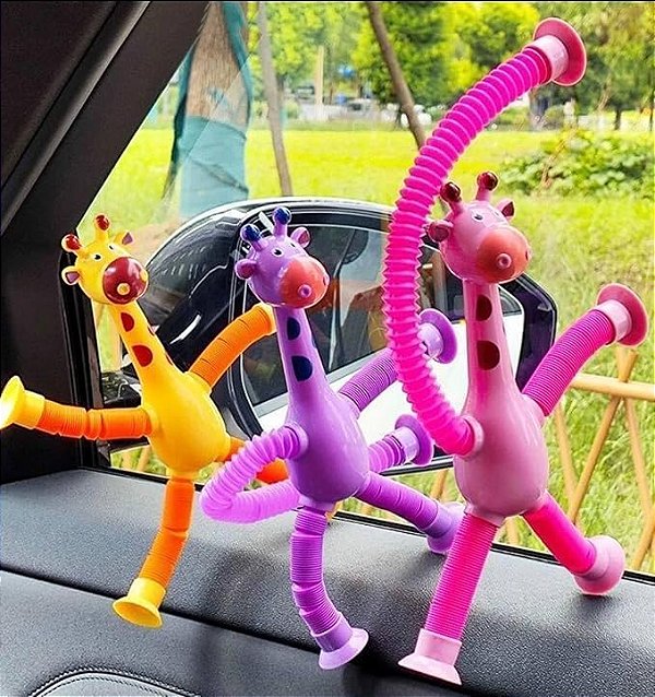 Brinquedo Girafa Pop It Tubo LED Estica Puxa com Ventosas - 1 Unidade