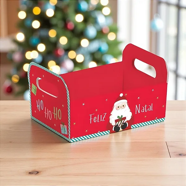 Caixote Natalino Papai Noel Feliz Natal - 25x19x10cm - 1 Unidade