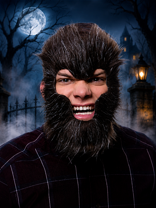 Máscara de Tecido Barba Lobisomem para Fantasia Halloween e Festas Temáticas
