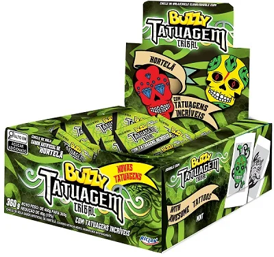 Chiclete Buzzy Tatuagem Tribal Hortelã 360g – Com Tatuagens Temporárias