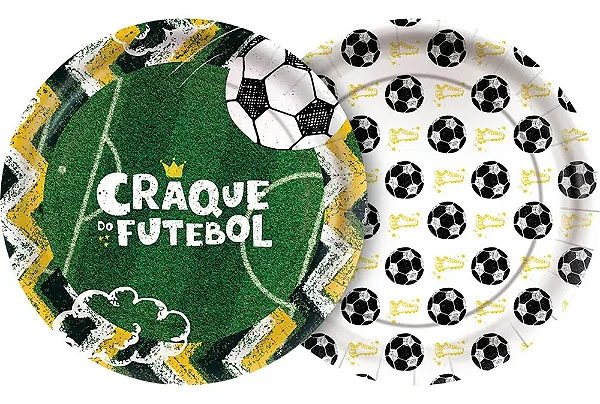 Prato de Papel Redondo Festa Futebol 18cm - 10 Unidades