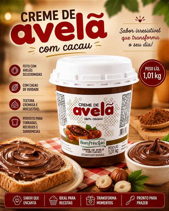 Creme De Avelã Com Cacau 1,01kg - Bom Principio
