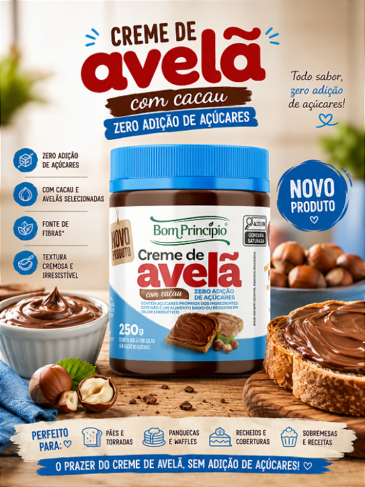Creme de Avelã com Cacau Zero Adição de Açúcares Bom Princípio 250g