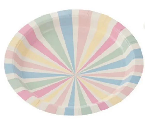 Prato de Papel Listras Candy Color 18cm – Descartável para Festa – 10 Unidades
