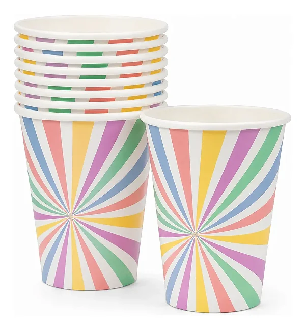 Copo de Papel Listras Candy Color 270ml – Descartável para Festa – 10 Unidades