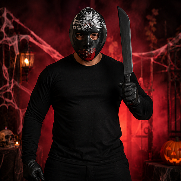 Kit Jason Halloween – Máscara e Facão Preto