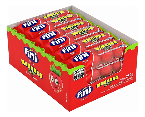 Chiclete Fini Morango - Caixa 252g - 18 Unidades De 14g