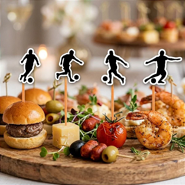 Palito Decorativo Jogadores de Futebol 12cm – 12 Unidades para Festa
