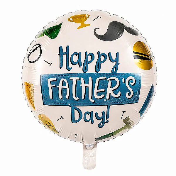 Balão Metalizado Redondo Happy Father's Day 18" (45cm) – Flutua com Gás Hélio