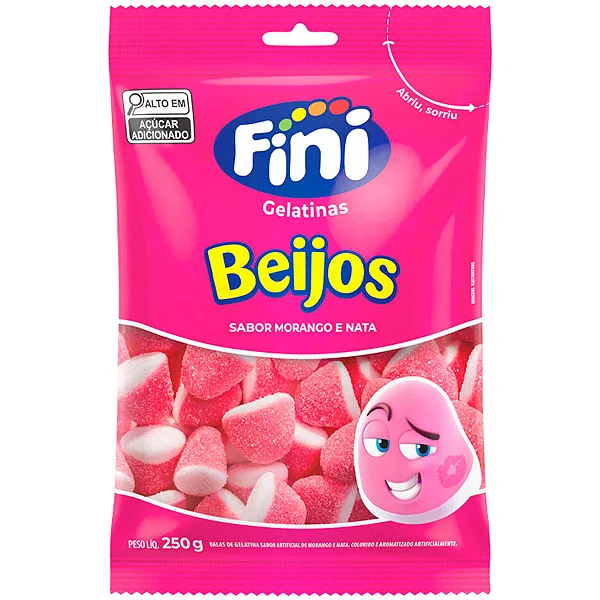 Bala de Gelatina Beijos Morango e Nata Fini - 250 Gramas