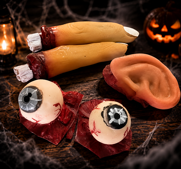 Kit Decoração Halloween Dedos, Olhos e Orelha em Látex - 5 Peças