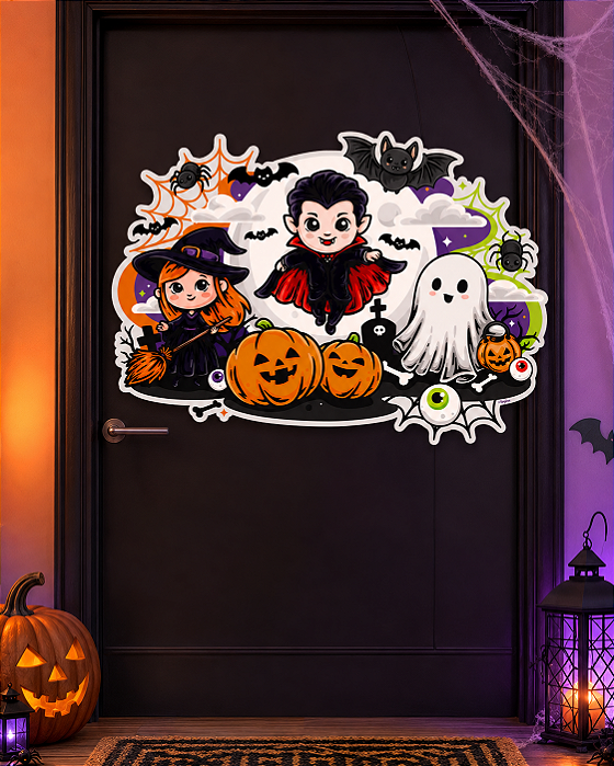 Decoração de Porta/Parede Cenário Halloween Infantil 63x44cm – Painel em Papel Cartão