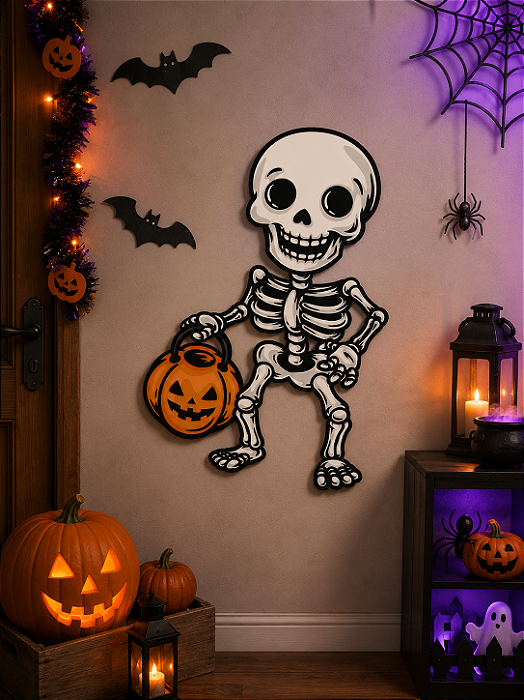 Personagem Decorativo Esqueletinho Halloween Infantil 64x43cm – Papel Cartão