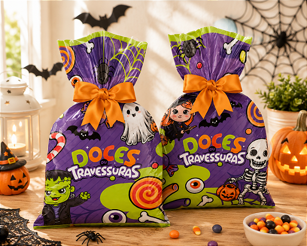 Sacola Plástica Halloween Infantil 27x14cm – 8 Unidades