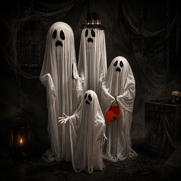 Família de Fantasmas Iluminados 160cm – Decoração de Halloween com LED