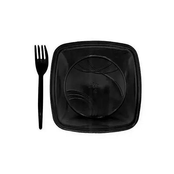 Kit Sobremesa Prato e Garfo Preto - 10 Unidades