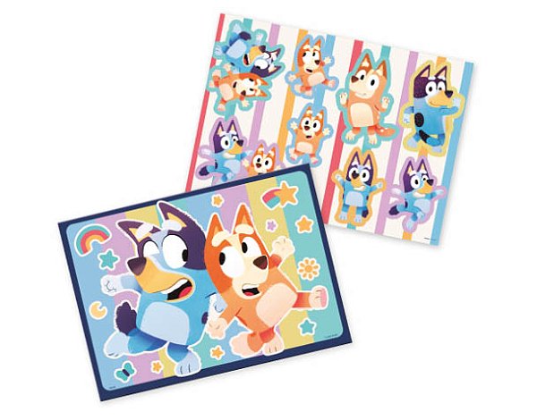 Kit Decorativo Bluey - 1 Folha Poster + 1 Folha com Várias Peças Destacáveis
