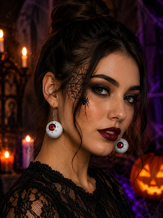 Brinco de Halloween Fantasma com Olhos Vermelhos – 1 Par