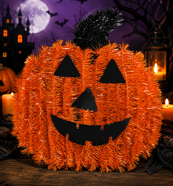 Adorno Abóbora Festão Halloween Brilhante para Pendurar 25x26cm