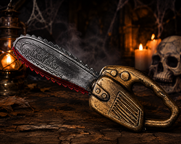 Motosserra de Brinquedo com Sangue Halloween 40cm – Acessório para Fantasia Terror