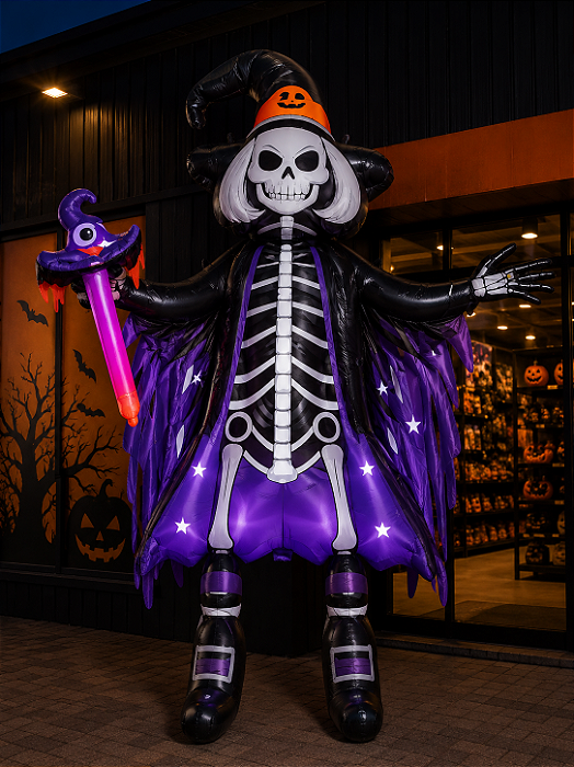 Balão Metalizado Bruxa Gigante Halloween 2,45 Metros com Bomba Manual