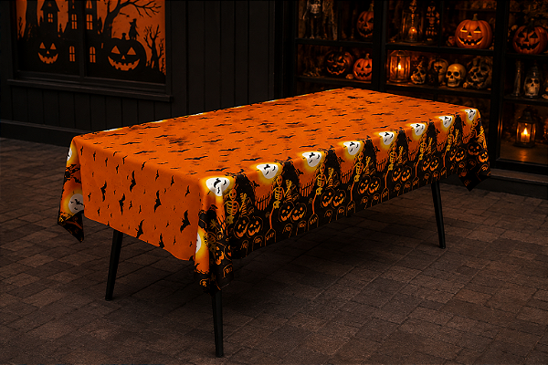 Toalha Plástica de Mesa Halloween Abóboras 137x183cm