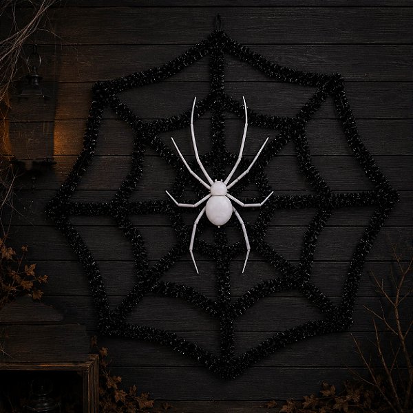 Enfeite Teia com Aranha Festão Halloween 30cm