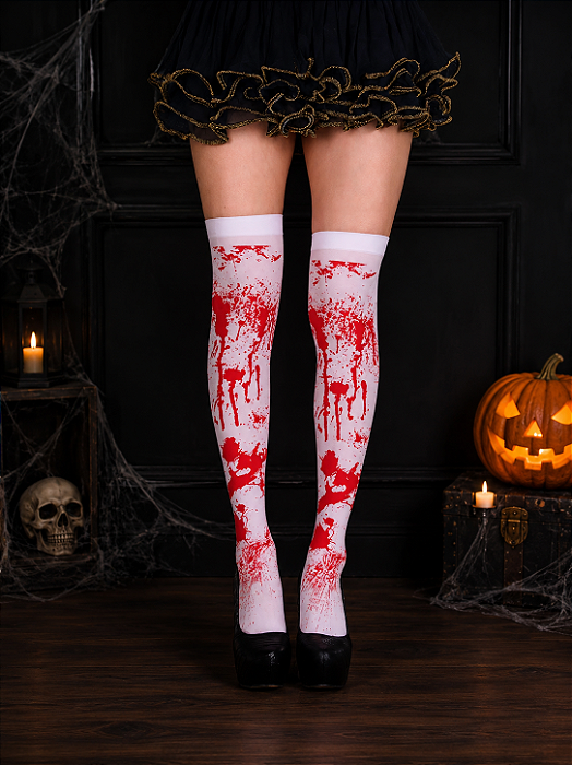 Meia 7/8 Branca Estampada com Sangue Halloween – Adulto
