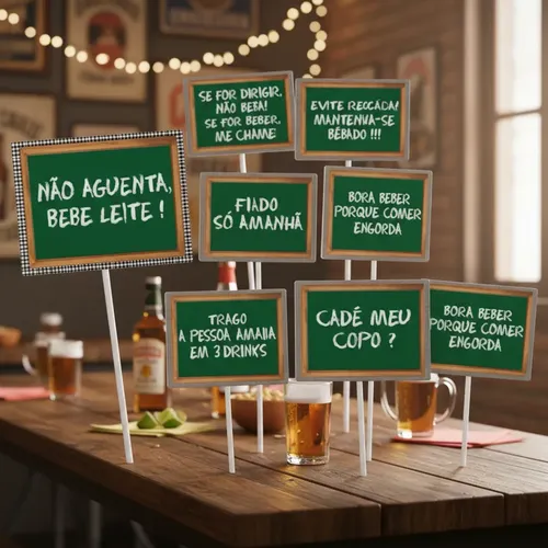 Plaquinhas Divertidas para Festa Boteco e Bar – 10 Unidades