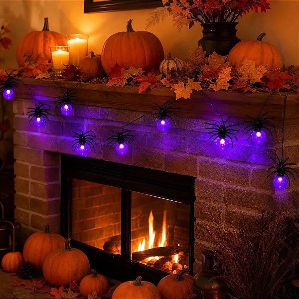 Cordão de Luz Halloween com Aranhas Penduradas 10 LEDs – 2 Metros