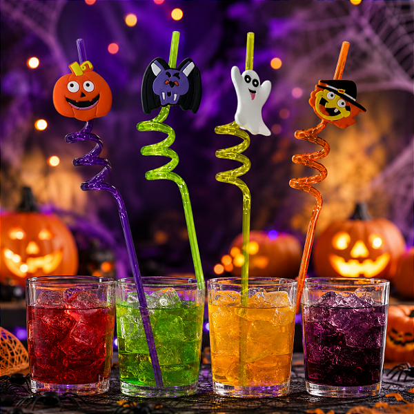 Canudo Acrílico Decorativo Halloween – Kit com 4 Unidades