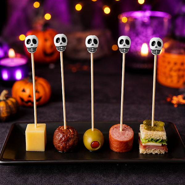 Palito Decorativo Caveira Halloween 12cm – 12 Unidades