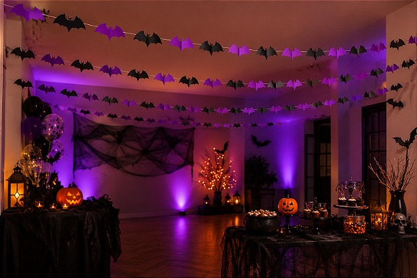 Cortina de Papel Morcegos Halloween 150cm – 15 Peças
