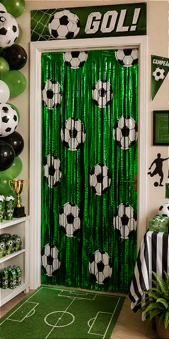 Cortina Decorativa Metalizada Futebol - 1x2 Metros