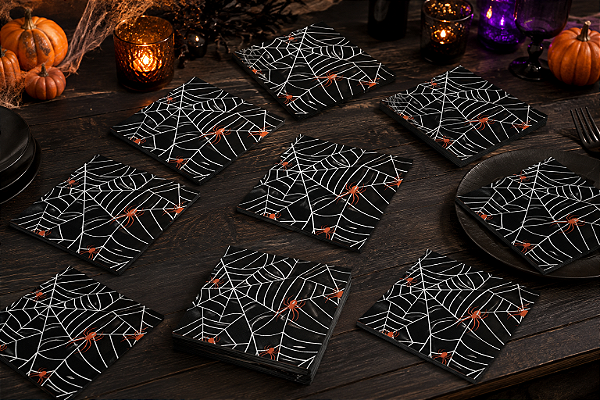 Guardanapo de Papel Folha Dupla Teias Halloween 32x32cm - 20 Unidades