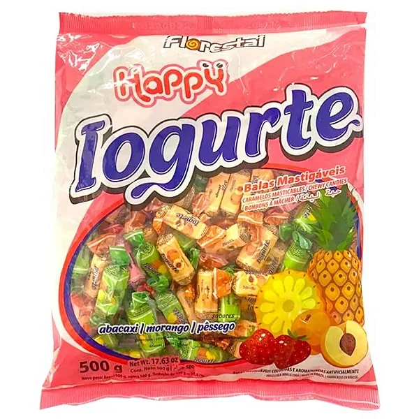 Bala Mastigável Florestal Happy Iogurte Sabores Sortidos – 500g